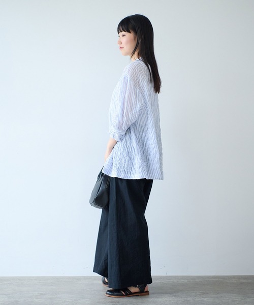 bulle de savon（ビュルデサボン）の「●80/1 shirring stripe フリル衿ブラウス（シャツ/ブラウス・レディース・ホワイト・FREE）」の6枚目の写真