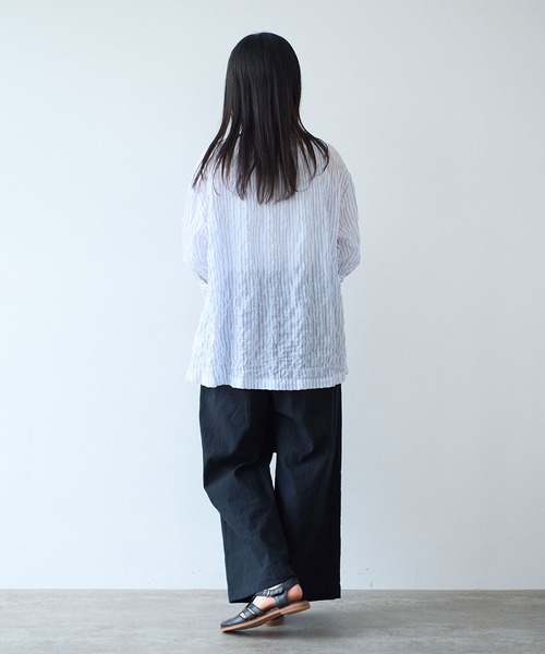 bulle de savon（ビュルデサボン）の「●80/1 shirring stripe フリル衿ブラウス（シャツ/ブラウス・レディース・ホワイト・FREE）」の7枚目の写真