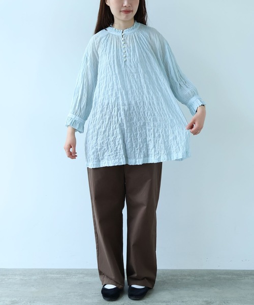 bulle de savon（ビュルデサボン）の「●80/1 shirring stripe フリル衿ブラウス（シャツ/ブラウス・レディース・ホワイト・FREE）」の15枚目の写真