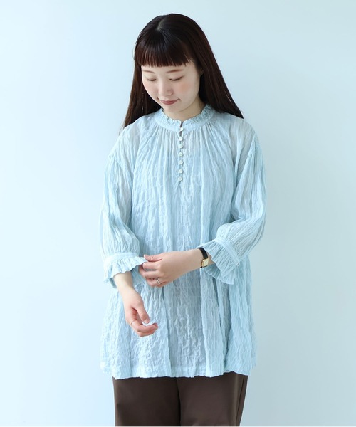 bulle de savon（ビュルデサボン）の「●80/1 shirring stripe フリル衿ブラウス（シャツ/ブラウス・レディース・ホワイト・FREE）」の10枚目の写真