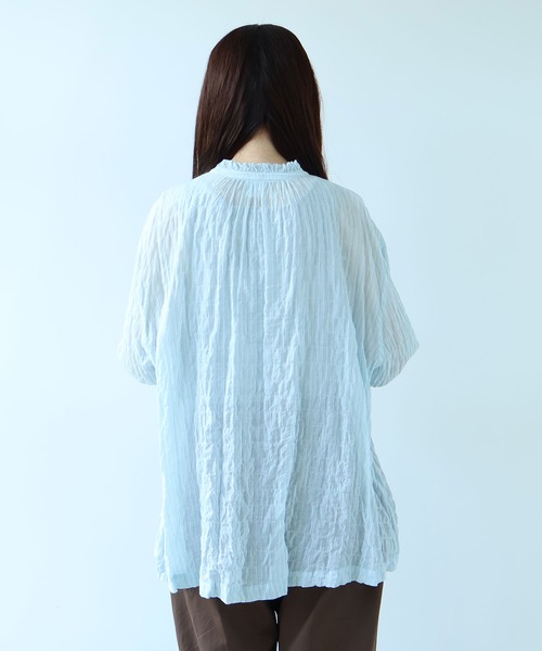 bulle de savon（ビュルデサボン）の「●80/1 shirring stripe フリル衿ブラウス（シャツ/ブラウス・レディース・ホワイト・FREE）」の12枚目の写真