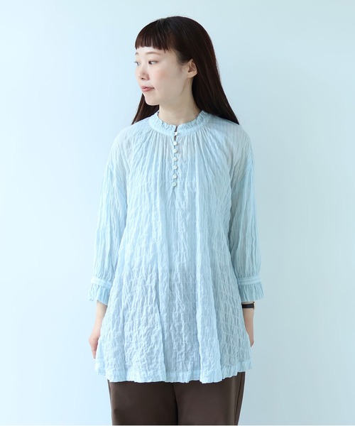 bulle de savon（ビュルデサボン）の「●80/1 shirring stripe フリル衿ブラウス（シャツ/ブラウス・レディース・ホワイト・FREE）」の9枚目の写真