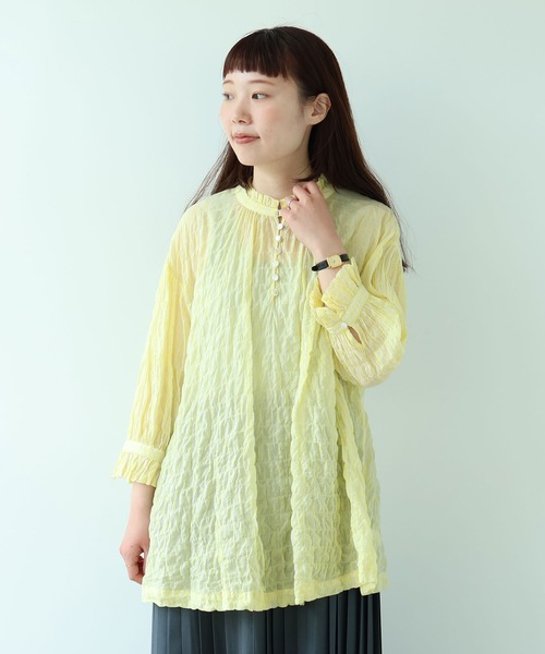 bulle de savon（ビュルデサボン）の「●80/1 shirring stripe フリル衿ブラウス（シャツ/ブラウス・レディース・ホワイト・FREE）」の19枚目の写真