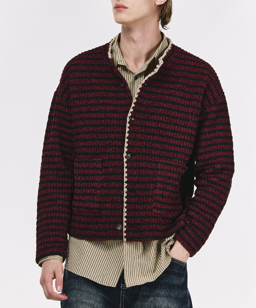 THE GREATEST(ザ グレイテスト)の「Stripe Cardigan Burgundy(カーディガン/ボレロ・メンズ・その他・FREE)」の2枚目の写真