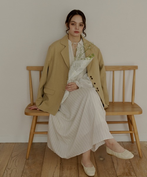 OLUN（オルン）の「linen blend jacket/リネンブレンドジャケット（テーラードジャケット・レディース・ベージュ/アイボリー/ブラウン/チェック・MEDIUM/SMALL）」の16枚目の写真