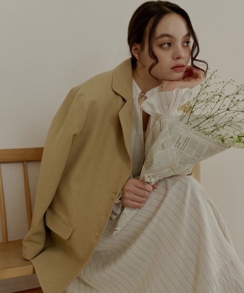OLUN（オルン）の「linen blend jacket/リネンブレンドジャケット（テーラードジャケット・レディース・ベージュ/アイボリー/ブラウン/チェック・MEDIUM/SMALL）」の15枚目の写真