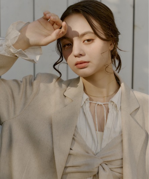 OLUN（オルン）の「linen blend jacket/リネンブレンドジャケット（テーラードジャケット・レディース・ベージュ/アイボリー/ブラウン/チェック・MEDIUM/SMALL）」の19枚目の写真