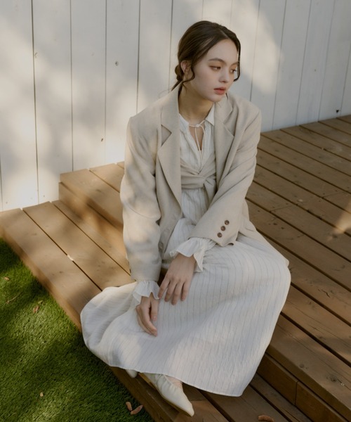 OLUN（オルン）の「linen blend jacket/リネンブレンドジャケット（テーラードジャケット・レディース・ベージュ/アイボリー/ブラウン/チェック・MEDIUM/SMALL）」の20枚目の写真
