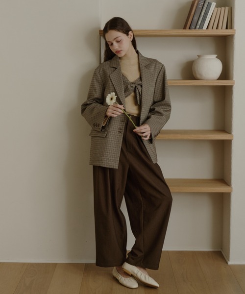 OLUN（オルン）の「linen blend jacket/リネンブレンドジャケット（テーラードジャケット・レディース・ベージュ/アイボリー/ブラウン/チェック・MEDIUM/SMALL）」の22枚目の写真