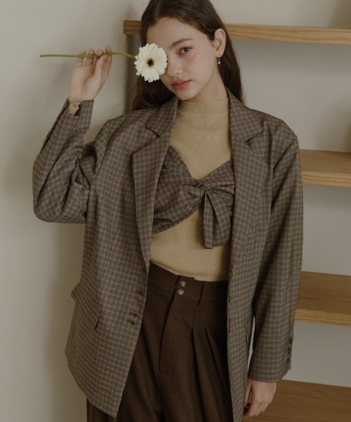 OLUN（オルン）の「linen blend jacket/リネンブレンドジャケット（テーラードジャケット・レディース・ベージュ/アイボリー/ブラウン/チェック・MEDIUM/SMALL）」の21枚目の写真