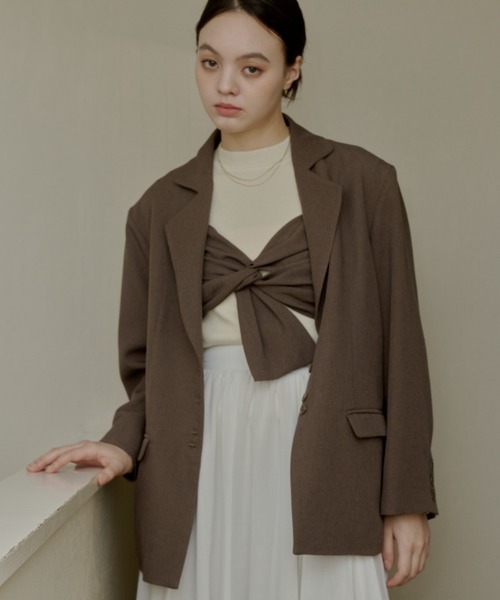 OLUN（オルン）の「linen blend jacket/リネンブレンドジャケット（テーラードジャケット・レディース・ベージュ/アイボリー/ブラウン/チェック・MEDIUM/SMALL）」の17枚目の写真