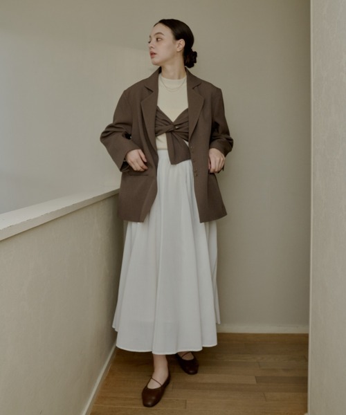 OLUN（オルン）の「linen blend jacket/リネンブレンドジャケット（テーラードジャケット・レディース・ベージュ/アイボリー/ブラウン/チェック・MEDIUM/SMALL）」の18枚目の写真