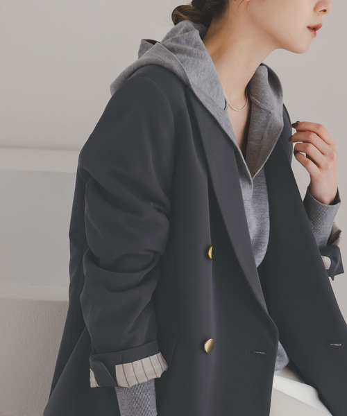 Noble(ノーブル)の「《追加・セットアップ対応》フローツイルピークドラペルジャケット(テーラードジャケット・レディース・モカ/ブルー/チャコールグレー・40/38/36/34)」の8枚目の写真