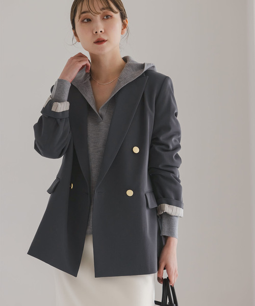 Noble(ノーブル)の「《追加・セットアップ対応》フローツイルピークドラペルジャケット(テーラードジャケット・レディース・モカ/ブルー/チャコールグレー・40/38/36/34)」の13枚目の写真