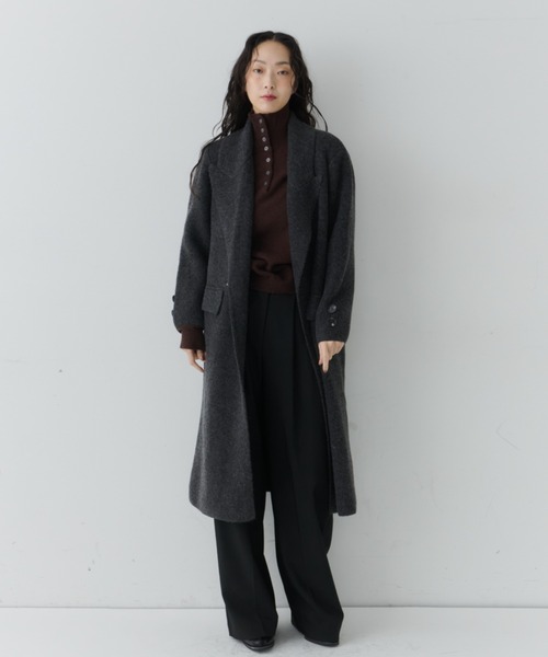 NUJOH(ヌゾ)の「Long Tailored Minimal Coat / ロングテーラードミニマルコート(チェスターコート・レディース・チャコールグレー/ブラウン/ライトベージュ/ブラック・FREE)」の6枚目の写真