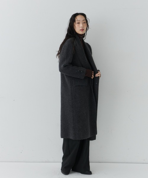 NUJOH(ヌゾ)の「Long Tailored Minimal Coat / ロングテーラードミニマルコート(チェスターコート・レディース・チャコールグレー/ブラウン/ライトベージュ/ブラック・FREE)」の7枚目の写真