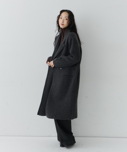 NUJOH(ヌゾ)の「Long Tailored Minimal Coat / ロングテーラードミニマルコート(チェスターコート・レディース・チャコールグレー/ブラウン/ライトベージュ/ブラック・FREE)」の8枚目の写真