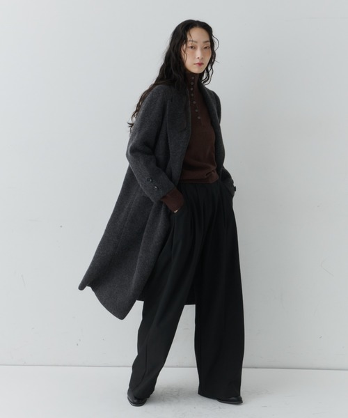 NUJOH(ヌゾ)の「Long Tailored Minimal Coat / ロングテーラードミニマルコート(チェスターコート・レディース・チャコールグレー/ブラウン/ライトベージュ/ブラック・FREE)」の10枚目の写真