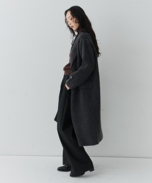NUJOH(ヌゾ)の「Long Tailored Minimal Coat / ロングテーラードミニマルコート(チェスターコート・レディース・チャコールグレー/ブラウン/ライトベージュ/ブラック・FREE)」の11枚目の写真