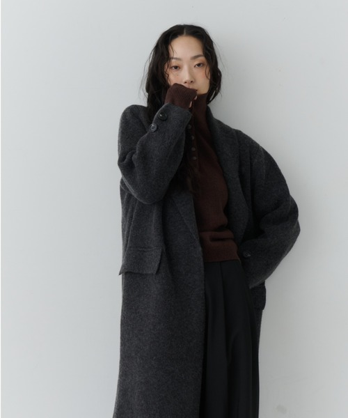 NUJOH(ヌゾ)の「Long Tailored Minimal Coat / ロングテーラードミニマルコート(チェスターコート・レディース・チャコールグレー/ブラウン/ライトベージュ/ブラック・FREE)」の14枚目の写真