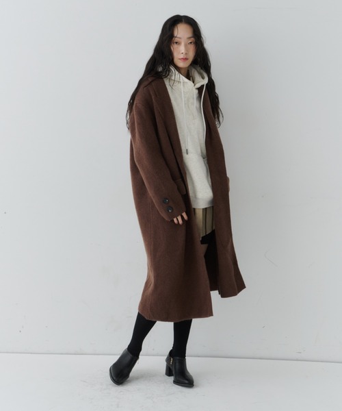 NUJOH(ヌゾ)の「Long Tailored Minimal Coat / ロングテーラードミニマルコート(チェスターコート・レディース・チャコールグレー/ブラウン/ライトベージュ/ブラック・FREE)」の17枚目の写真