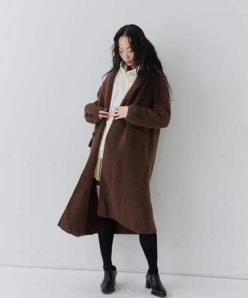 NUJOH(ヌゾ)の「Long Tailored Minimal Coat / ロングテーラードミニマルコート(チェスターコート・レディース・チャコールグレー/ブラウン/ライトベージュ/ブラック・FREE)」の18枚目の写真
