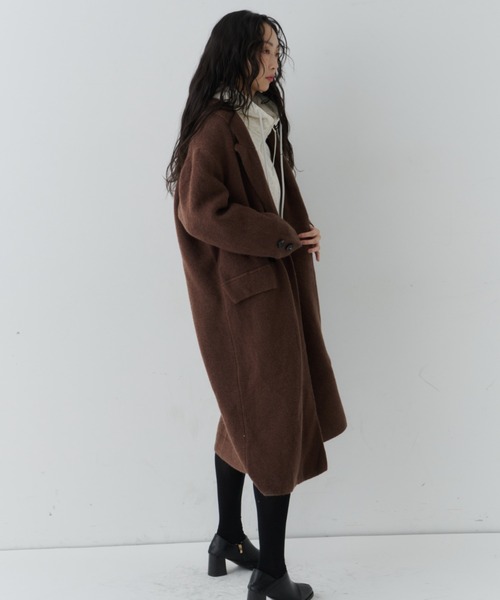 NUJOH(ヌゾ)の「Long Tailored Minimal Coat / ロングテーラードミニマルコート(チェスターコート・レディース・チャコールグレー/ブラウン/ライトベージュ/ブラック・FREE)」の19枚目の写真