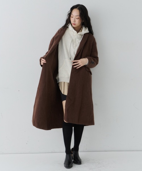 NUJOH(ヌゾ)の「Long Tailored Minimal Coat / ロングテーラードミニマルコート(チェスターコート・レディース・チャコールグレー/ブラウン/ライトベージュ/ブラック・FREE)」の21枚目の写真