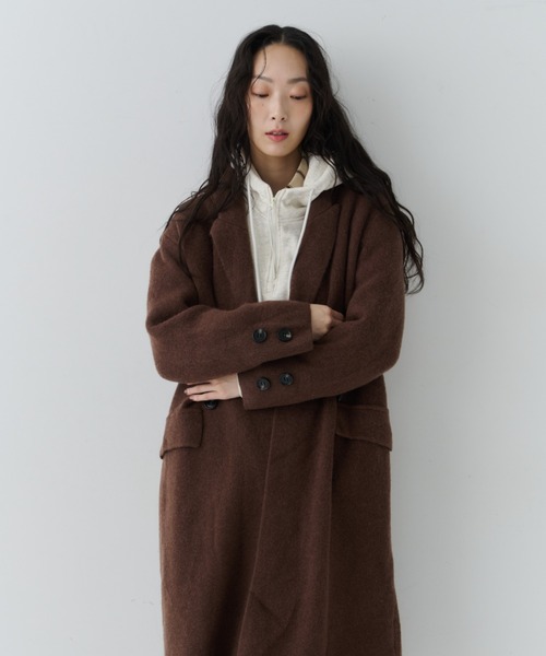 NUJOH(ヌゾ)の「Long Tailored Minimal Coat / ロングテーラードミニマルコート(チェスターコート・レディース・チャコールグレー/ブラウン/ライトベージュ/ブラック・FREE)」の22枚目の写真
