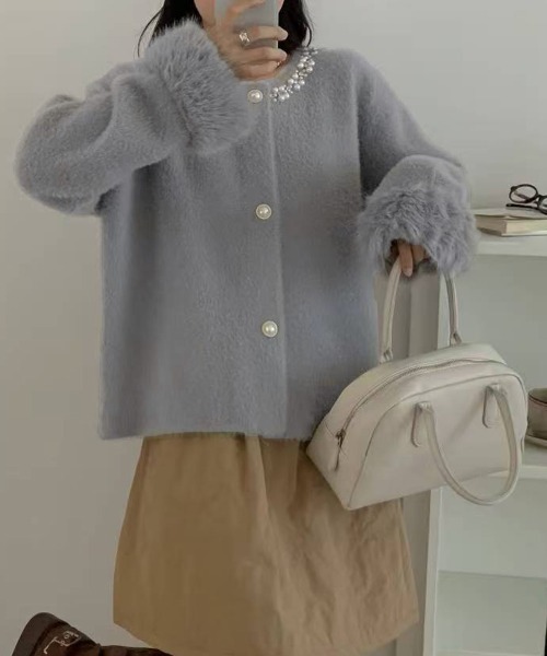 Miniministore(ミニミニストア)の「モヘアニットカーディガンファージャケット(カーディガン/ボレロ・レディース・ブルー/アイボリー/ブラック/グレー/イエロー/モカ/ピンク・FREE)」の15枚目の写真