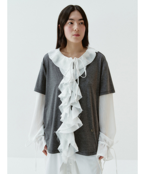 G_LAYERED RUFFLE T-SHIRT / GREY