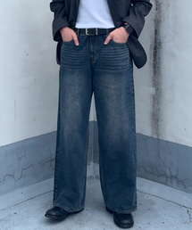 NOTUSUAL（ノットユージュアル）の「ベーシックウォッシングワイドデニムパンツ_[ディープブルー]（デニムパンツ）」