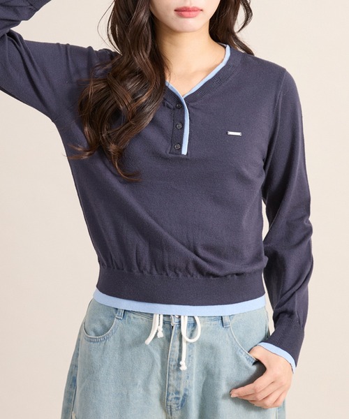 apres jour mignon(アプレジュールミニョン)の「ダブルヘンリーニット(ニット/セーター・レディース・ブラック/ネイビー/ブラウン系その他・LARGE/フリー)」の1枚目の写真