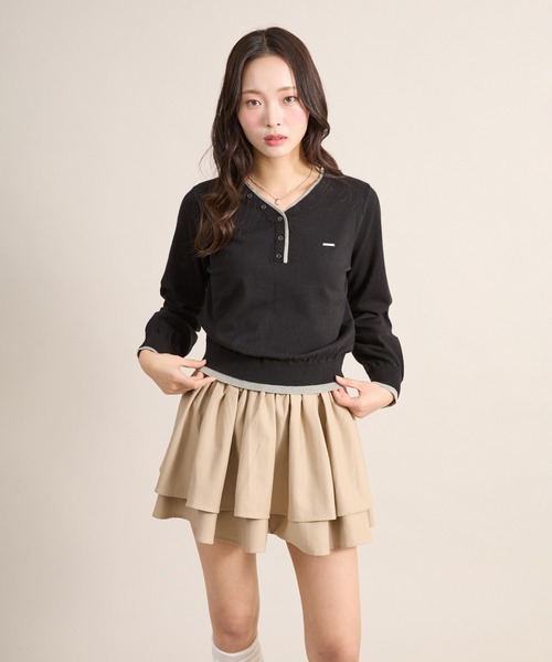 apres jour mignon(アプレジュールミニョン)の「ダブルヘンリーニット(ニット/セーター・レディース・ブラック/ネイビー/ブラウン系その他・LARGE/フリー)」の4枚目の写真
