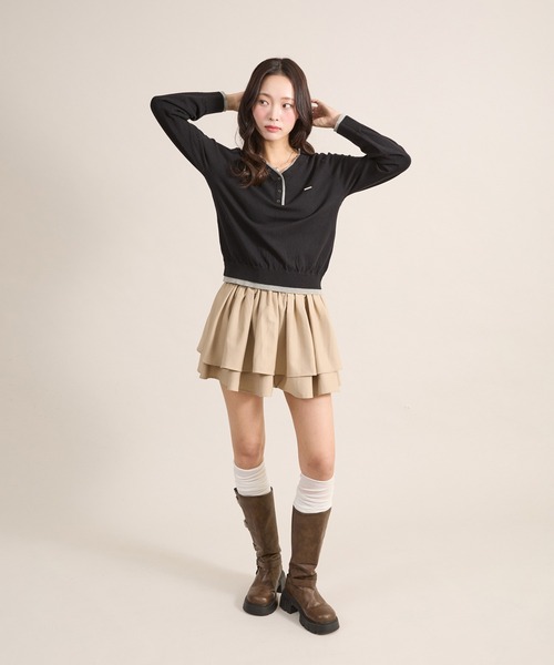 apres jour mignon(アプレジュールミニョン)の「ダブルヘンリーニット(ニット/セーター・レディース・ブラック/ネイビー/ブラウン系その他・LARGE/フリー)」の5枚目の写真