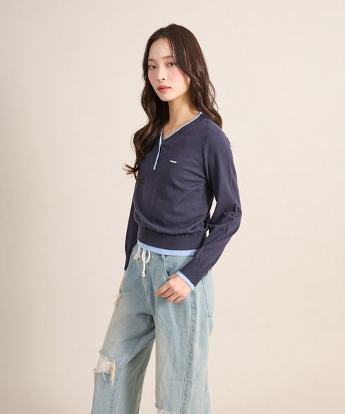 apres jour mignon(アプレジュールミニョン)の「ダブルヘンリーニット(ニット/セーター・レディース・ブラック/ネイビー/ブラウン系その他・LARGE/フリー)」の8枚目の写真