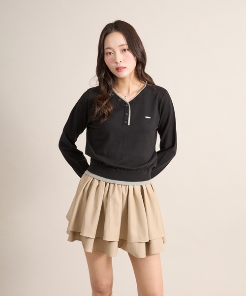 apres jour mignon(アプレジュールミニョン)の「ダブルヘンリーニット(ニット/セーター・レディース・ブラック/ネイビー/ブラウン系その他・LARGE/フリー)」の12枚目の写真