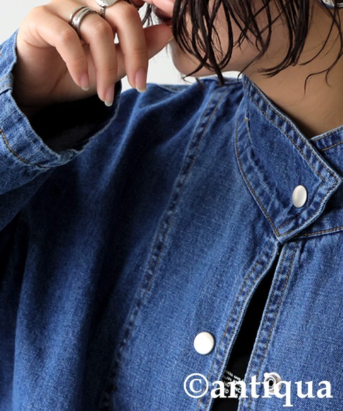 antiqua(アンティカ)の「スタンドカラー デニムジャケット(デニムジャケット・レディース・ブルー系その他・ONESIZE)」の11枚目の写真