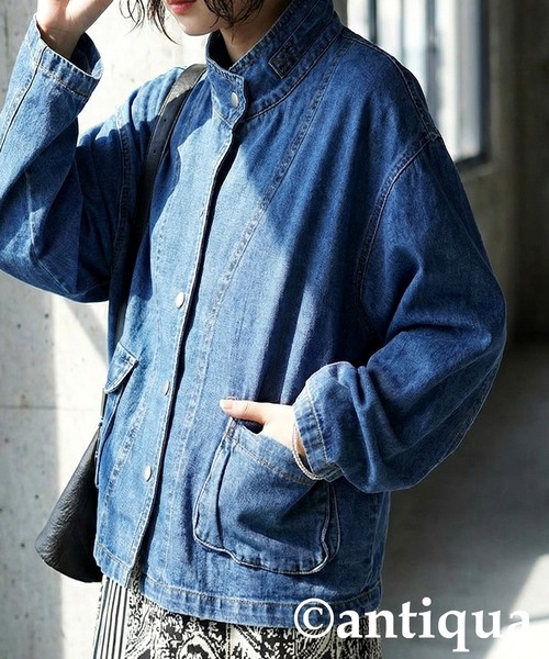 antiqua(アンティカ)の「スタンドカラー デニムジャケット(デニムジャケット・レディース・ブルー系その他・ONESIZE)」の9枚目の写真