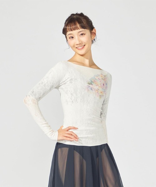 Chacott（チャコット）の「【ノーソーイングニット】フラワーブーケプリントニットトップ（ニット/セーター・レディース・ホワイト/ライトピンク・M）」の7枚目の写真