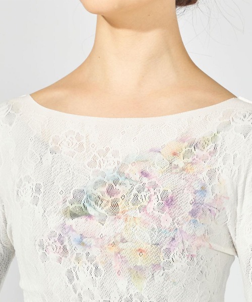 Chacott（チャコット）の「【ノーソーイングニット】フラワーブーケプリントニットトップ（ニット/セーター・レディース・ホワイト/ライトピンク・M）」の10枚目の写真