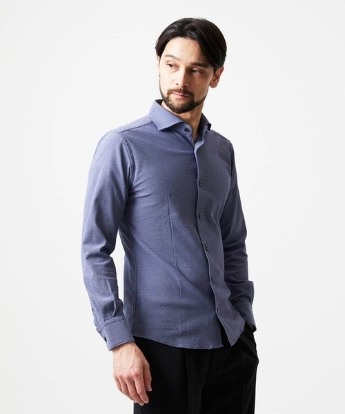 MICHEL KLEIN HOMME   （ミッシェルクランオム）の「《日本製》ベーシックジャージシャツ（シャツ/ブラウス・メンズ・ホワイト/ライトブルー/ネイビー・MEDIUM/LARGE/X-LARGE）」の3枚目の写真