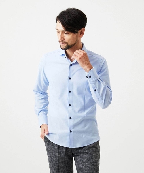 MICHEL KLEIN HOMME   （ミッシェルクランオム）の「《日本製》ベーシックジャージシャツ（シャツ/ブラウス・メンズ・ホワイト/ライトブルー/ネイビー・MEDIUM/LARGE/X-LARGE）」の4枚目の写真