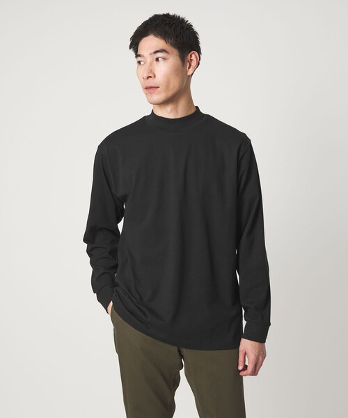 green label relaxing（グリーンレーベルリラクシング）の「LONG FIBER COTTON クリア モックネック 長袖 Tシャツ（Tシャツ/カットソー・メンズ・ブラック/ライトグレー/ホワイト・M/L/S/XL）」の2枚目の写真