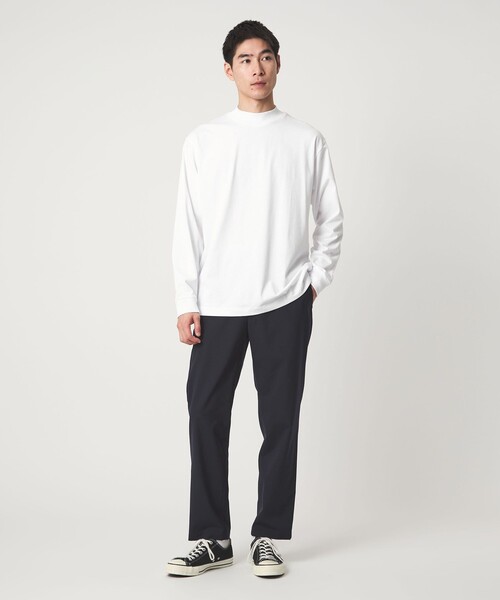 green label relaxing（グリーンレーベルリラクシング）の「LONG FIBER COTTON クリア モックネック 長袖 Tシャツ（Tシャツ/カットソー・メンズ・ブラック/ライトグレー/ホワイト・M/L/S/XL）」の5枚目の写真