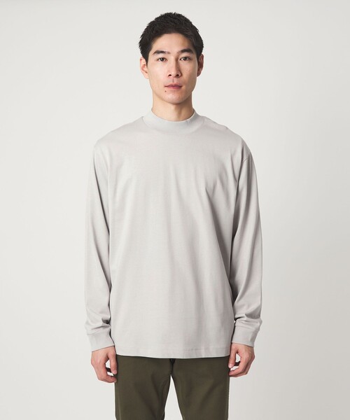 green label relaxing（グリーンレーベルリラクシング）の「LONG FIBER COTTON クリア モックネック 長袖 Tシャツ（Tシャツ/カットソー・メンズ・ブラック/ライトグレー/ホワイト・M/L/S/XL）」の7枚目の写真