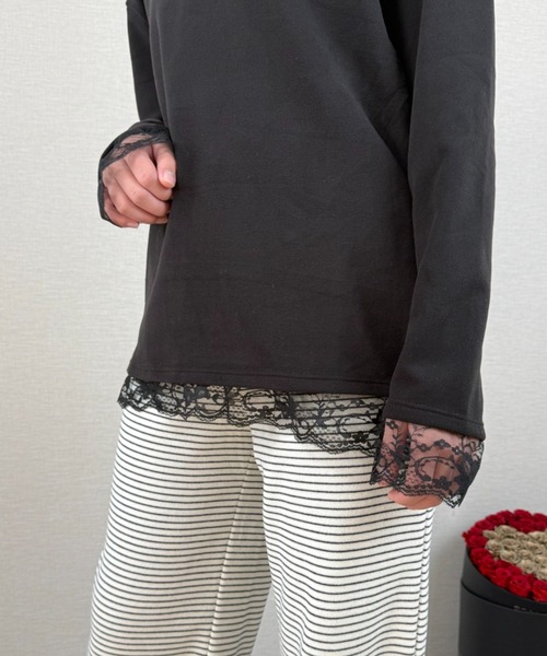 gossip!ロサンゼルス(ゴシップロサンゼルス)の「レースアクセント ロングスリーブTシャツ(Tシャツ/カットソー・レディース・ホワイト/ブラック・M/S/L)」の16枚目の写真