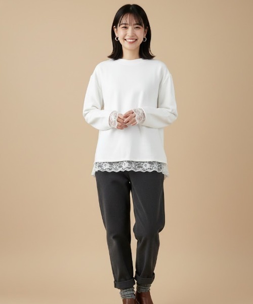 gossip!ロサンゼルス(ゴシップロサンゼルス)の「レースアクセント ロングスリーブTシャツ(Tシャツ/カットソー・レディース・ホワイト/ブラック・M/S/L)」の6枚目の写真