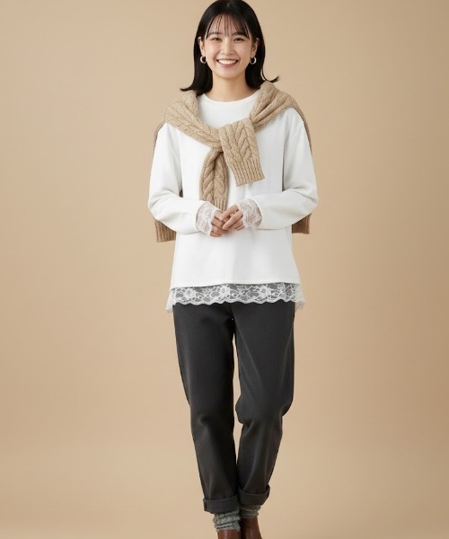 gossip!ロサンゼルス(ゴシップロサンゼルス)の「レースアクセント ロングスリーブTシャツ(Tシャツ/カットソー・レディース・ホワイト/ブラック・M/S/L)」の3枚目の写真