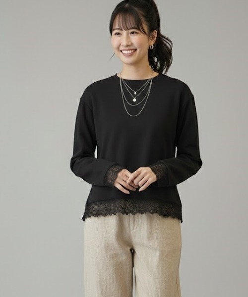 gossip!ロサンゼルス(ゴシップロサンゼルス)の「レースアクセント ロングスリーブTシャツ(Tシャツ/カットソー・レディース・ホワイト/ブラック・M/S/L)」の12枚目の写真